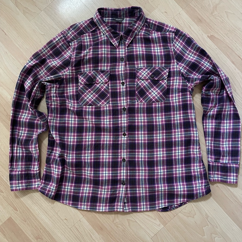 Eddie Bauer plaid cotton flannel button up shirt XL